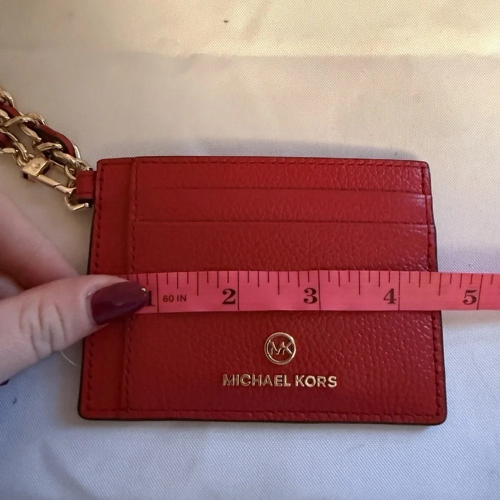 Michael Kors Crimson Red Jet Set Charm Small Leather ID Chain Card Holder $128